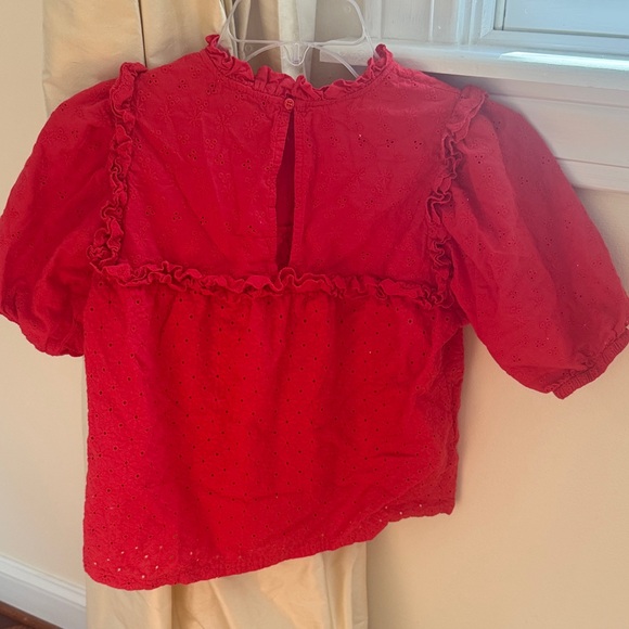 Design History Red Ruffled Blouse Small VGUC - Picture 2 of 3